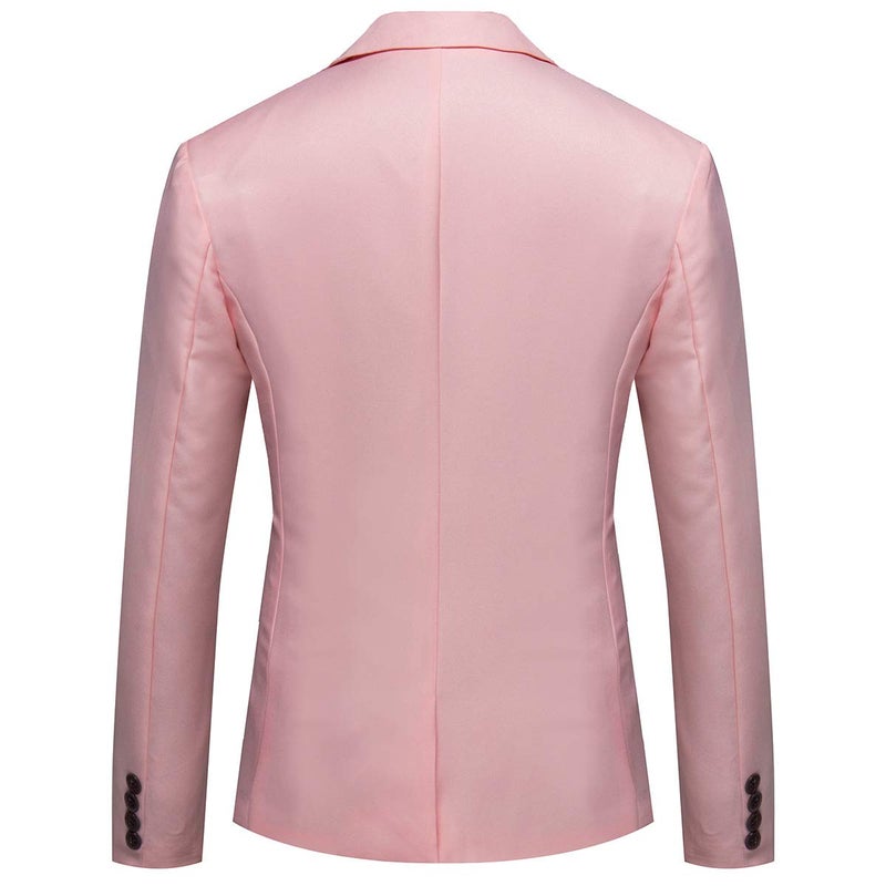 YFFUSHI Men's Casual Jacket Slim Fit Suits One Button Notched Lapel Business Daily Lightweight Blazert Pink - Image 2